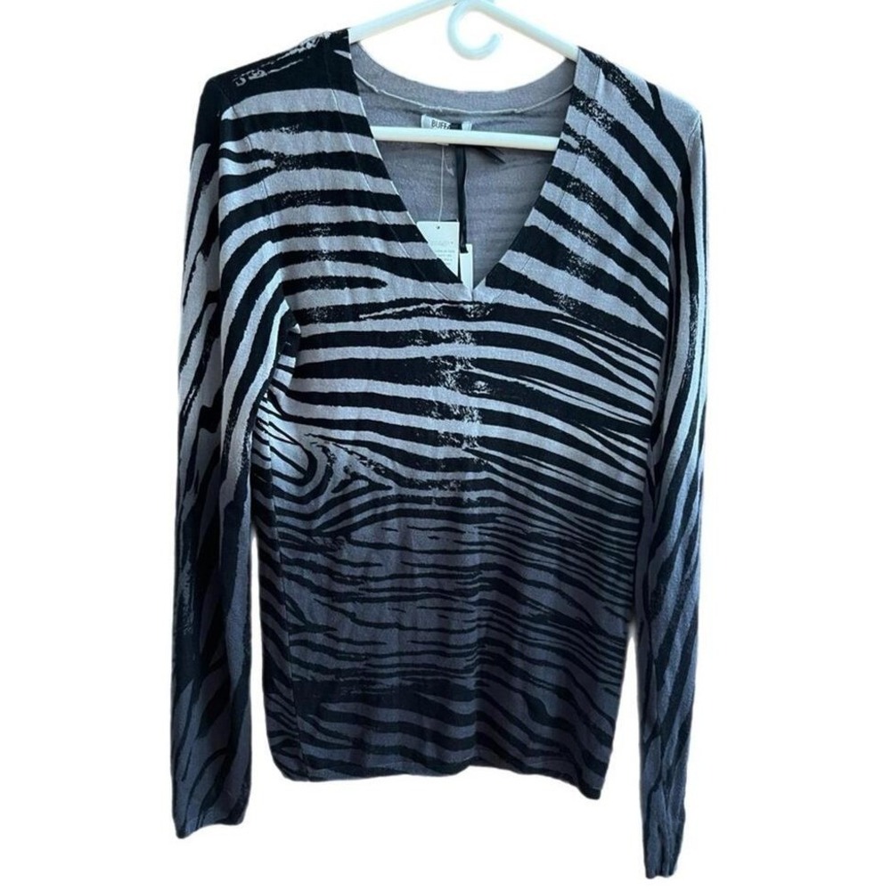Buffalo David Bitton Sweater Grey Zebra Print V-Neck Rymmel Large